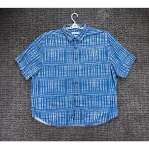 Tommy Bahama Shirt Mens 2XLB Blue Geometric Print Silk Short Sleeve Beach Casual